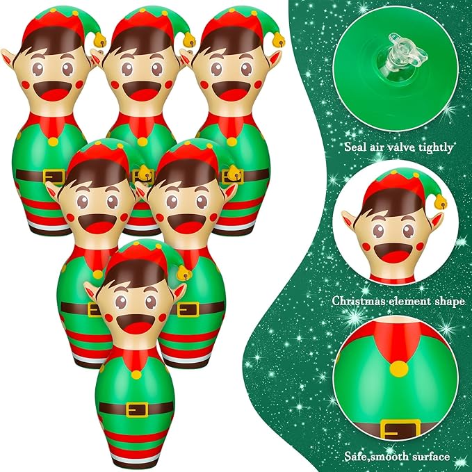 Wettarn 7 Pcs 27 in Giant Christmas Inflatable Bowling Set Elf Inflatable Games for Kids Adult Christmas Party Games Holiday Carnival Family Indoor Outdoor Garden Backyard Lawn Fun Xmas Decor