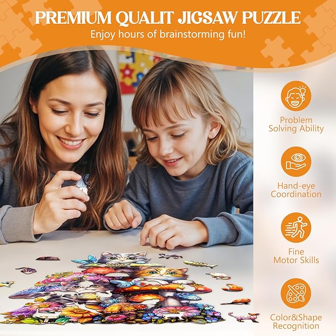 Wooden Puzzles for Adults, Cat Family Wooden Jigsaw Puzzles for Adults Kids, Unique Shaped Wood Puzzles Adult, Creative Birthday Gifts for Friends Family Game(13.4 * 12in 230pcs)