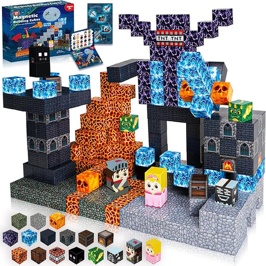 Magnetic Blocks - 100PCS Build Magnetic Dark Castle - Magnetic Toys for Montessori Toddler Christmas Birthday Gifts - STEM Sensory Toys for 3 4 5 6 7 8 9 10 Year Old Boys