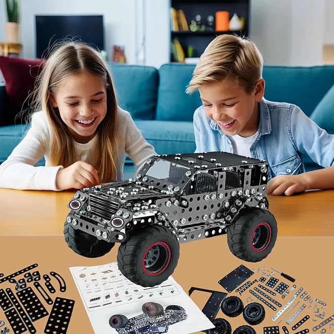 Metal Truck Building Assembly Toy 496PCS STEM Project Building Erector Sets Off-Road Car Model Kit Metal Construction Set Model Car Building Toy for Kids Ages 8+ (Off Road Car)