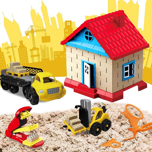 Sand Play Set,Construction Sensory Bin with Moldable Self-Sticking Play Sand for Kids, Sensory Building Toy Set for Kids Age 3+, Birthday Gift Idea