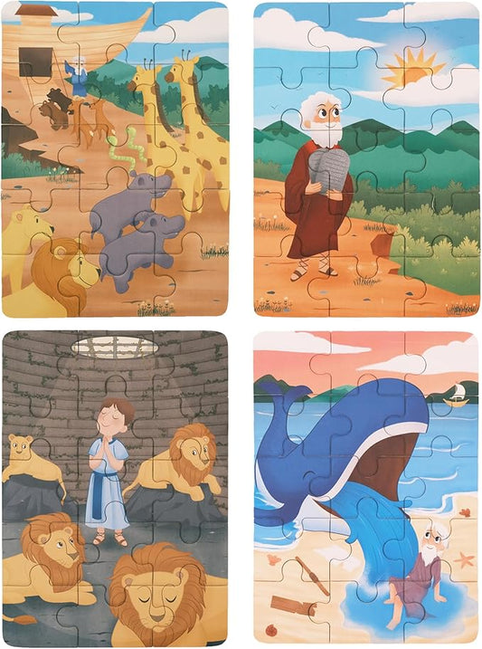 4-in-1 Wooden Jigsaw Puzzles in Box (15 pcs Each) | Religious Gifts for Kids | Christian Gifts for Kids | Noah's Ark | Toddler Puzzles (Old Testament)