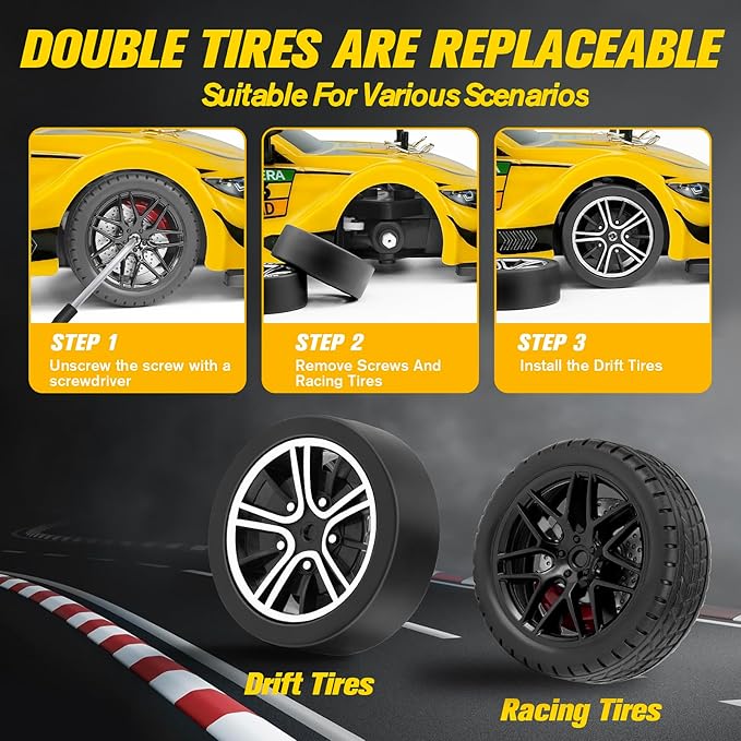 RC Drift Car, 1:16 Scale Drifting Cars2.4GHz 4WD RC Race Car, 40km/h High-Speed Remote Control Drift Cars Vehicle, Racing Sport for Boys Girls Kids - 2 USB Rechargeable Batteries (Yellow)