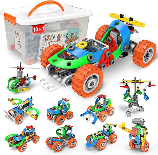STEM Toys for Boys Kids Gift - 10 in 1 Electric Building Toys for 5 6 7 8 9 10 Year Old Birthday Gifts - Educational Construction Blocks Kits Activities Games Ages 4-6 4-8 5-7 6-8 8-10 8-12 Year Old