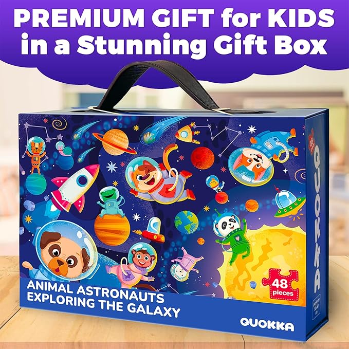 QUOKKA Giant Floor Puzzle for Kids Ages 4-6 – 2x3 Feet Extra-Thick 48 Pieces Toddler Puzzle Ages 3-5 – Space Educational Activity for Boys Girls – Premium Box with Sturdy Handle & Magnetic Closure