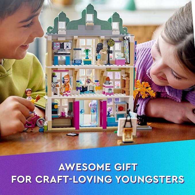LEGO Friends Emma's Art School House Set 41711, Creative Arts & Crafts Toy with 3 Mini-Dolls, Accessories and DOTS Decor, Birthday Gift Idea for Kids 8-12 Years Old