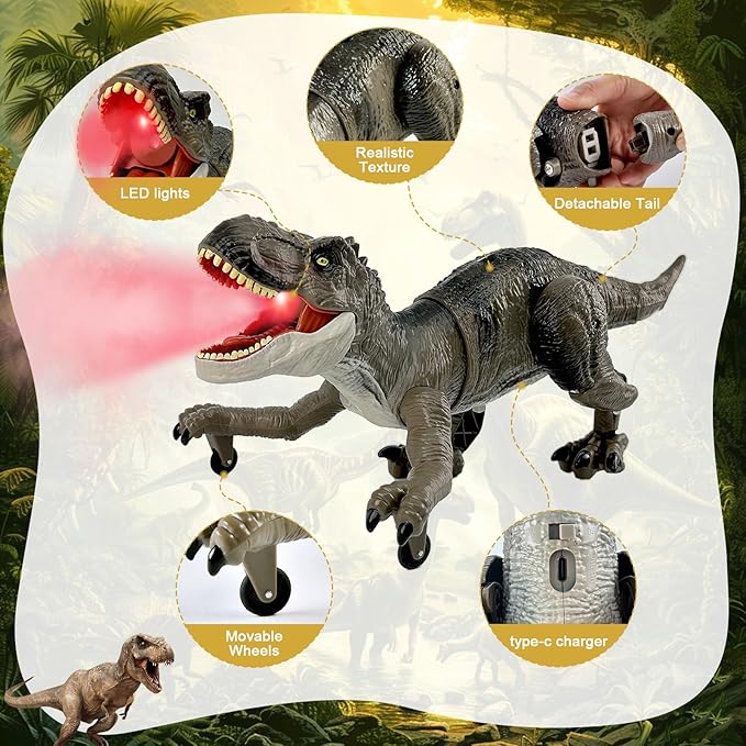 Remote Control Dinosaur for Boys 4-7,Robot Dinosaur Toys for Kids 5-7, rc Dinosaur with Realistic Legs & Spray Stream,t rex Toys for Kids 3 5 7 Year Old boy Birthday Gift