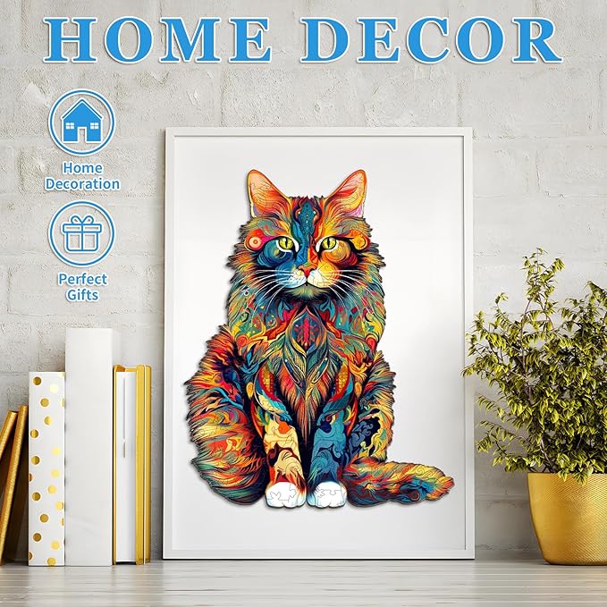 Wooden Puzzles for Adults, Maine Coon Cat (XL-620pcs) Wooden Jigsaw Puzzles, Unique Shaped Animal Wood Puzzles Adult and Kid Birthday Gifts Family Games 23.6 * 18.9in