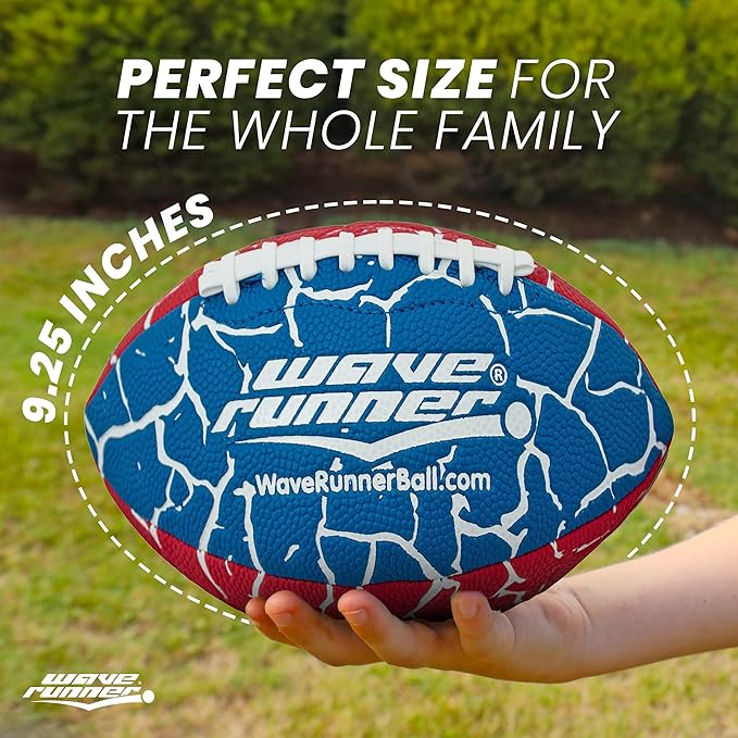 Wave Runner Grip It Waterproof Junior Size Football, 9.25 Size, Durable & Double Laced, Perfect for Beach Accessories, Kids Games, Pool Toys, Outdoor Games, All-Weather Indoor & Outdoor Play
