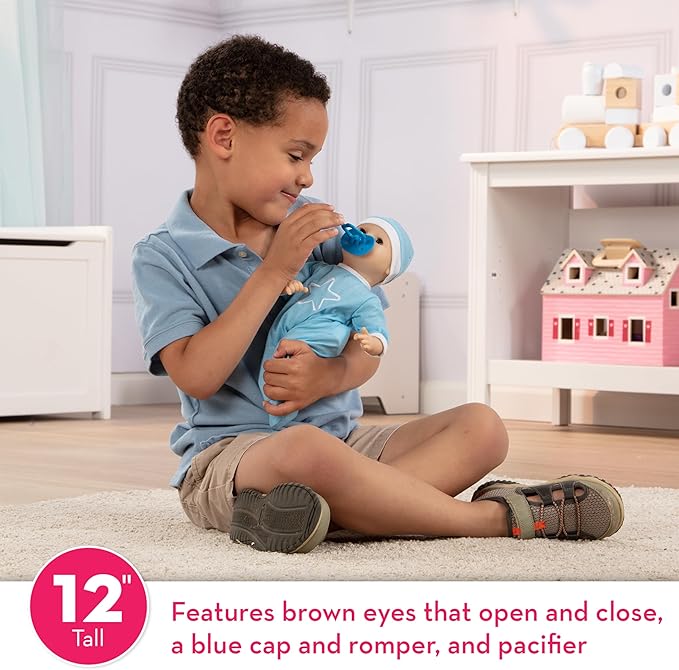 Melissa & Doug Mine to Love Jordan 12” Light Skin-Tone Boy Baby Doll with Romper, Cap, Pacifier