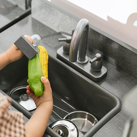 ECR4Kids Play Kitchen Sink, Wooden Playset, Grey Wash