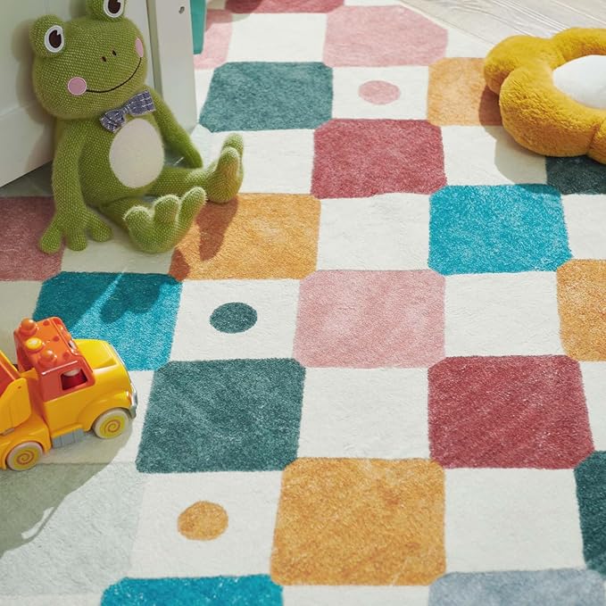 jinchan Area Rug 5x7 Kids Washable Indoor Floor Cover Non Slip Modern Soft Rug Living Room Diamond Carpet Holiday Decor for Nursery Dining Room Bedroom Confetti on Cream