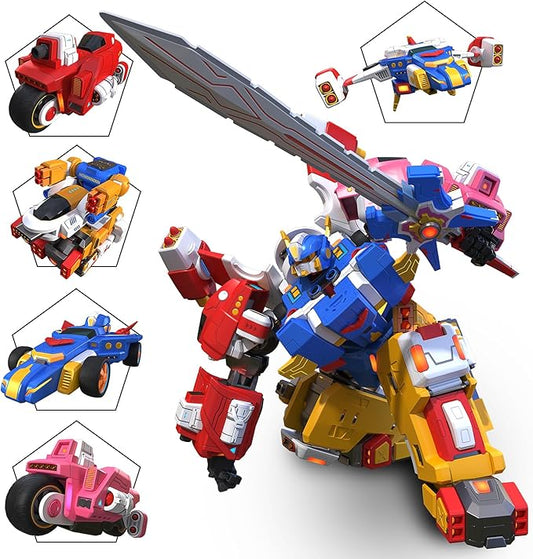 5-in-1 Transforming Vehicles Playset Include Motorcycles, Planes, Go-Karts -STEM Stacking Car Kit, Robot Transformation, Birthday Gift for Toddler Kids 7 Years Old Boys Girls