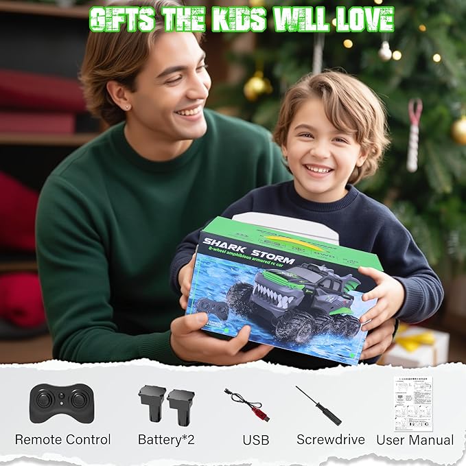 YOLOPLUS+ Amphibious Remote Control Car 8WD RC Monster Truck, 2.4GHZ 1:16 Waterproof All-Terrain Off-Road RC Cars Toys, Pool Toys Gifts for Boys and Girls Age 8-12, Green