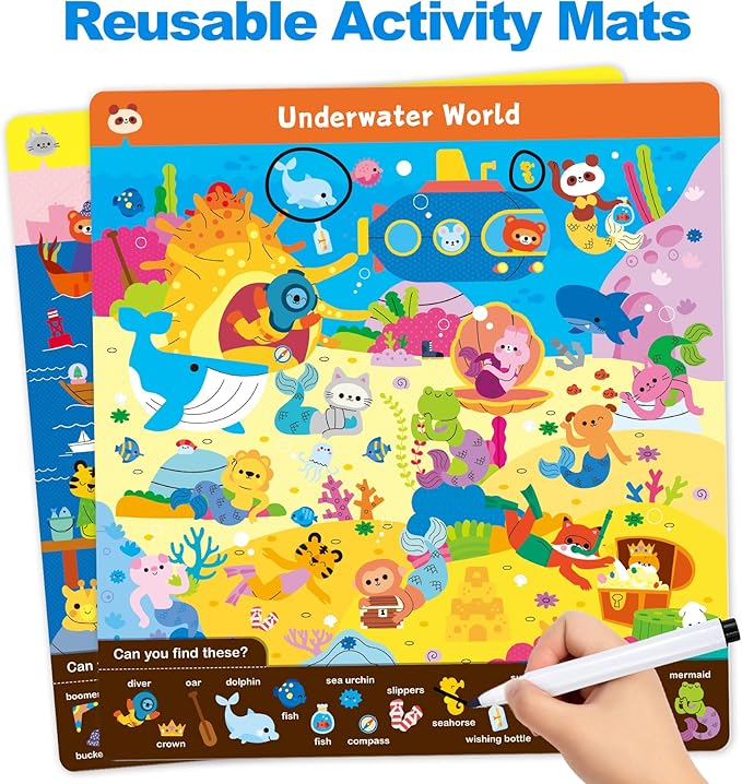 Search and Find Books for Kids, Reusable Art and Craft Supplies for Toddlers - Preschool Learning Activity, Gifts for Girls & Boys, Educational Game Learning Toys for 3, 4, 5, 6 Year Old