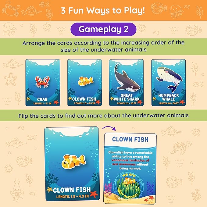 Jumbo 70 Piece Round Floor Puzzles for Kids Ages 3-5, 6-8, Large Jigsaw Puzzle with Educational Flash Cards and 3D Figures | Educational Gift (Underwater World)