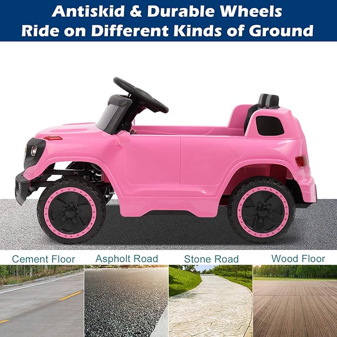VALUE BOX Electric Remote Control Truck, Kids Toddler Ride On Cars 6V Battery Motorized Vehicles Children's Best Toy Car Safe with 3 Speeds, Music, seat Belts, LED Lights and Realistic Horns (Pink)…