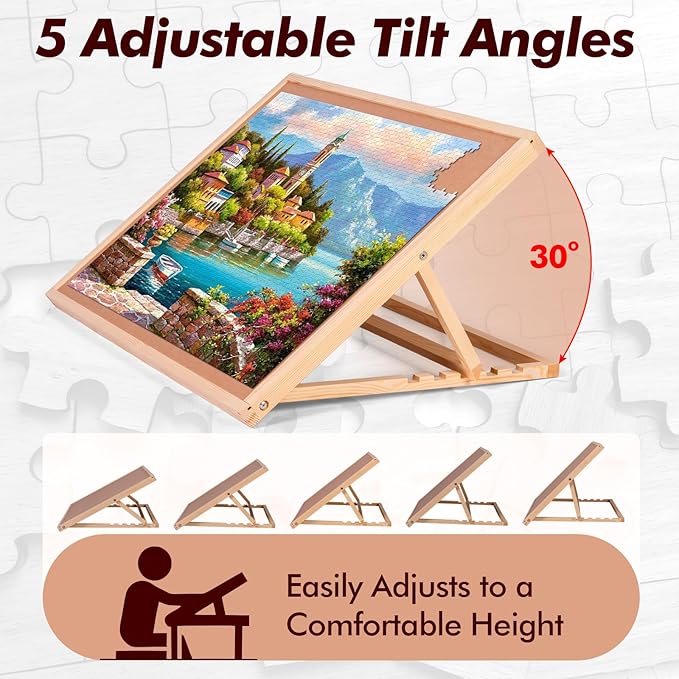Puzzle Board, 1000 Pieces Puzzles Table with Adjustable Tilt Stand, Wooden Jigsaw Puzzle Tables, Portable Puzzle Storage Boards with Non-Slip Felt Tabletop for Adults