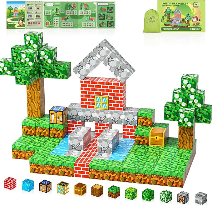 Kid Odyssey 87 PCS Magnetic Building Blocks Set-Build Mine Country Cottage World, STEM Montessori Toy for Kids Ages 3+, Educational Construction Toy for Boys & Girls