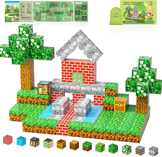 Kid Odyssey 87 PCS Magnetic Building Blocks Set-Build Mine Country Cottage World, STEM Montessori Toy for Kids Ages 3+, Educational Construction Toy for Boys & Girls
