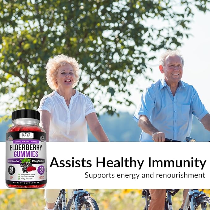 Kaya Naturals Immune Support - Powerful Immune & Healthy Antioxidant Vitamin Supplement Booster with Vitamin A, C, D & E, Elderberry, Zinc, Electrolytes, Non-GMO, Lemon Flavor (60 Gummies)