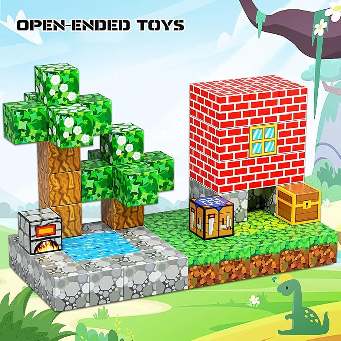 Kid Odyssey 87 PCS Magnetic Building Blocks Set-Build Mine Country Cottage World, STEM Montessori Toy for Kids Ages 3+, Educational Construction Toy for Boys & Girls