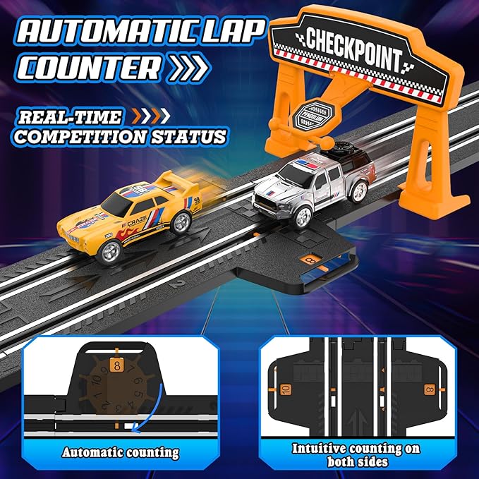 Slot Car Race Track Sets for Boys,Race Car Track with 4 High-Speed Slot Cars,Battery or Electric Car Track,Dual Racing Game Lap Counter Track Sets,Toys Gifts for Boys Girls Ages 4 5 6 7 8-12