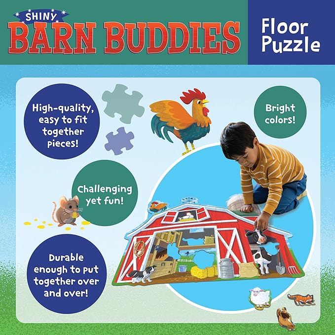 Peaceable Kingdom Shiny Barn Buddies Floor Puzzle - Farm Animal Puzzle for Kids Ages 3 and Up