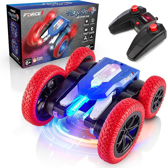 Force1 Tornado+ Remote Control Car for Kids- Double Sided Fast RC Cars with LED Interactive Display, 4WD Off-Road Stunt Car 360 Flips, All Terrain Tires, RC Crawler Rechargeable Battery, 2.4GHz Remote