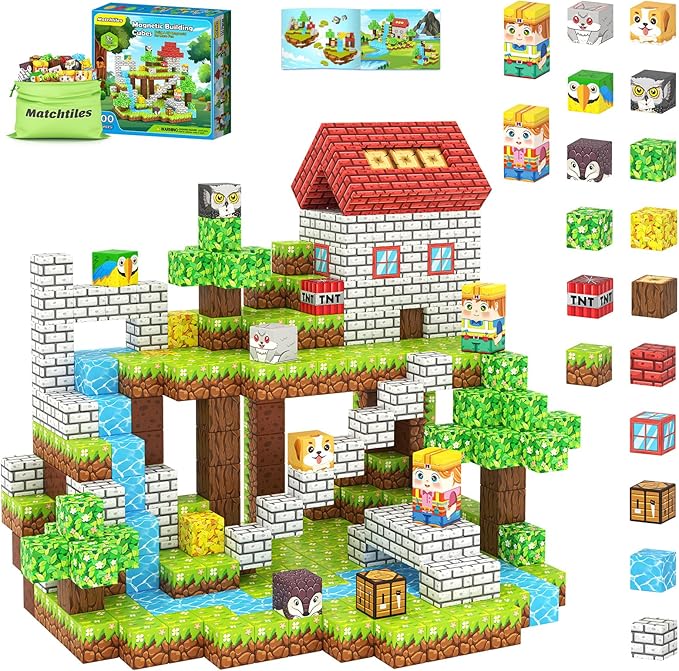 100PCS Magnetic Blocks with Forest Animals Toys, Build Mine Magnet World Set, Magnetic Tiles Building for Boys & Girls Age 4-8 5-7, STEM Montessori Sensory Toys for Toddlers Kids Gifts 3+ Years Old