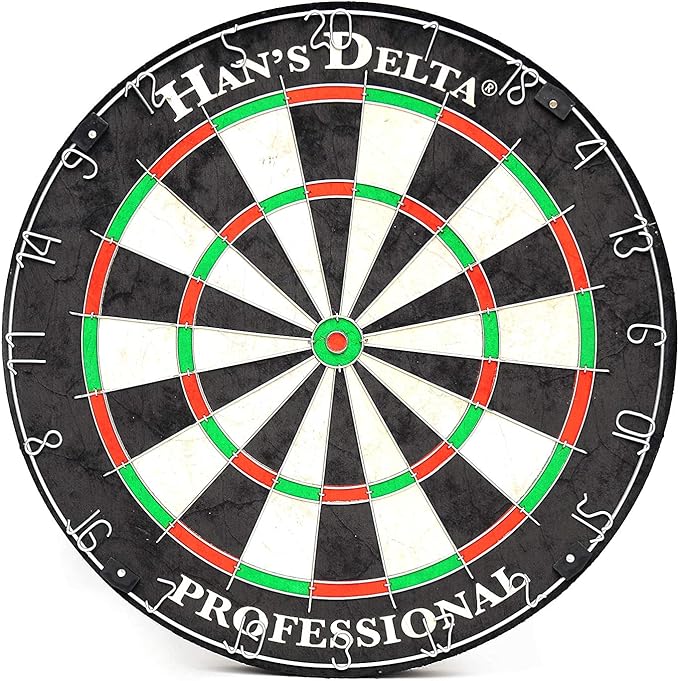 HAN'S DELTA Professional Bristle Dartboard Cabinet Set, Metal Corner Reinforcement, Regulation Steel Tip Dartboard, Includes 6 Steel Tip Darts and Scoreboards (Louis)