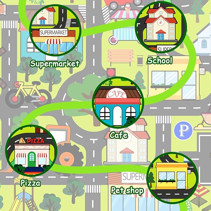 Kids Carpet Playmat Rug - Car Carpet for Kids 2.5x4 Feet, Educational Play Mat Town Traffic Road Map Rug City Life Car Mat for Kids Toy for Bedroom Classroom Nursery Room