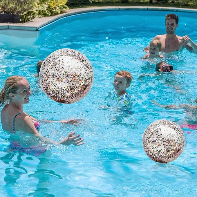 12 Pack Inflatable Beach Balls Bulk 16" Glitters Pool Toys Balls for Pool, Beach, Summer Pool Party - Swimming Pool Game Water Beach Toys Kid Party Favor Decorations Summer Blow Up Beach Ball