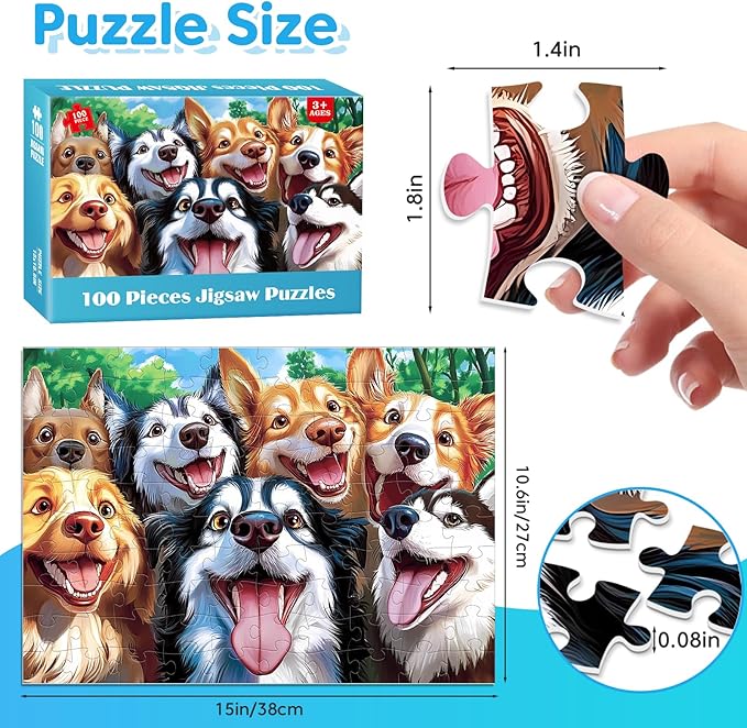 4 Packs Puzzles for Kids Ages 4-6 - Cute Animal Selfies, 100 Piece Puzzles for Kids Ages 6-8 8-10, Large Piece Puzzle for Seniors Adults, Educational Games Toys for 5 Year Old Boys and Girls