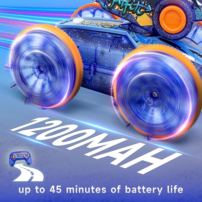 BEZGAR Pool Toys for Kids, Amphibious Remote Control Car Toys for Ages 6-8, RC Stunt Car with Water Gun for Boys and Girls 8-12, Remote Control Boat with Light(Blue)