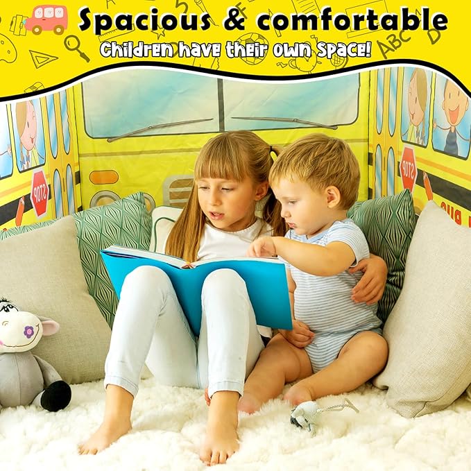 Pop up Play Tent for Kids Aged 1-3 Years Old Boys and Girls : School Bus Tent Playhouse Toy Play Tents for Toddlers 3-5 Kids Tent Indoor Outdoor Playhouse Toys for 1 + Year Old, School Bus