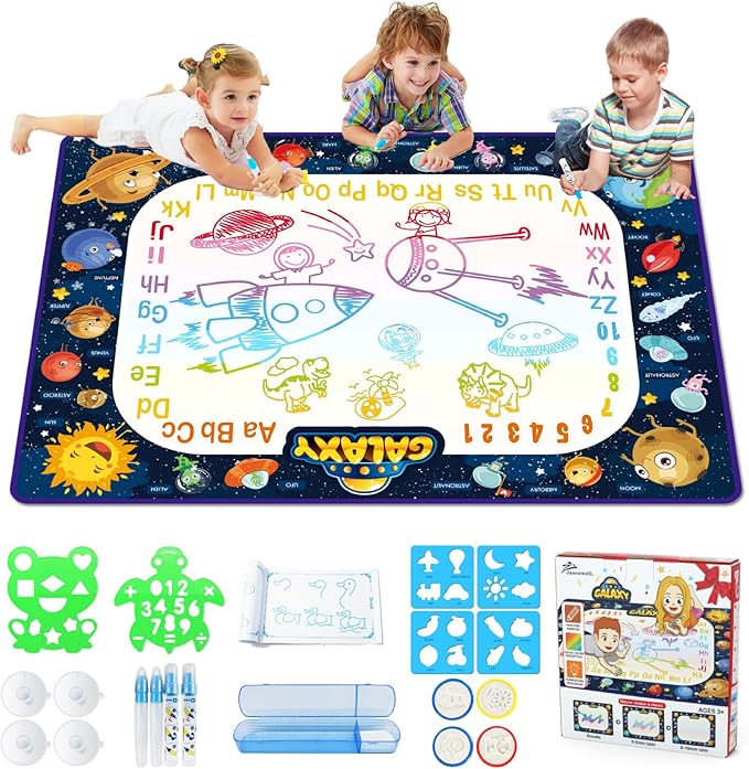 Jasonwell Aqua Water Doodle Mat 40x28 Inches Large Magic Drawing Doodling Mat Coloring Mat Educational Toys Christmas Birthday Gifts for Kids Toddler Boys Girls Age 2 3 4 5 6 7 8 Year Old (Galaxy)