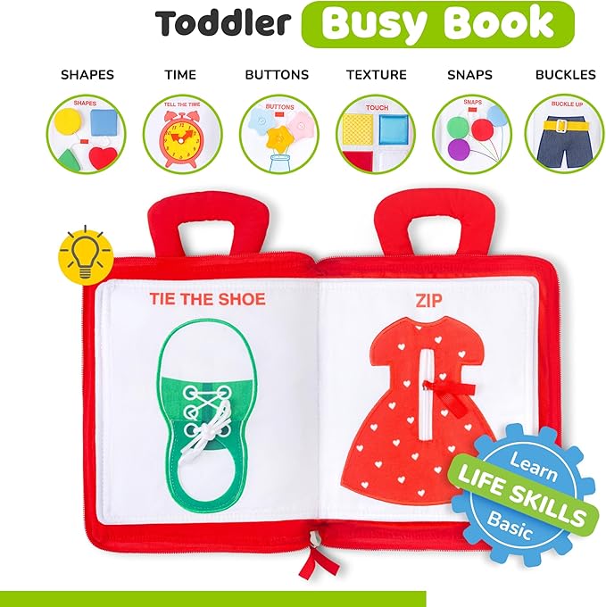 deMoca Toddler Busy Book for 1 Year Old - Airplane Toys for Toddlers 1-3, Activity Quiet Book, Kids Travel Essentials, Montessori Busy Board Travel Activities, Gift for Boys & Girls