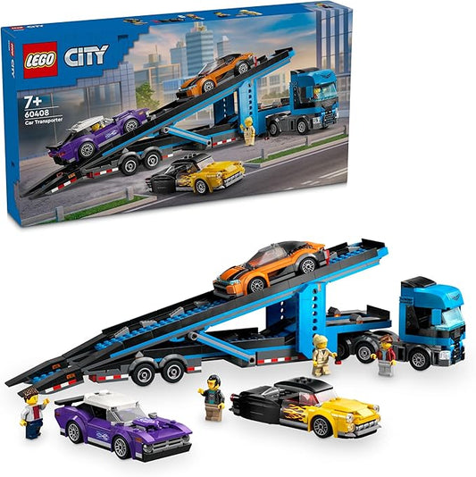 LEGO City Sports Car Transport Truck - Set of 4 Vehicles for Children from 7 Years - Party or Birthday Gift for Boys and Girls - 4 Minifigures for Role Play 60408