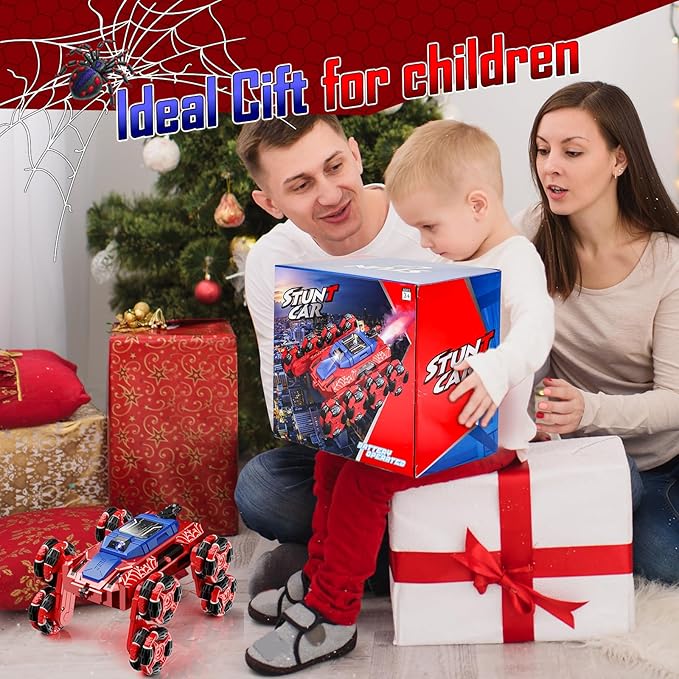 Spider Remote Control Cars Toys, 8WD Off Road Stunt Car with Gesture Sensing, Drift RC Car with LED Light, Music and Spray, Toys Gifts for 6 7 8-12 Years Old Boys Girls (Red)