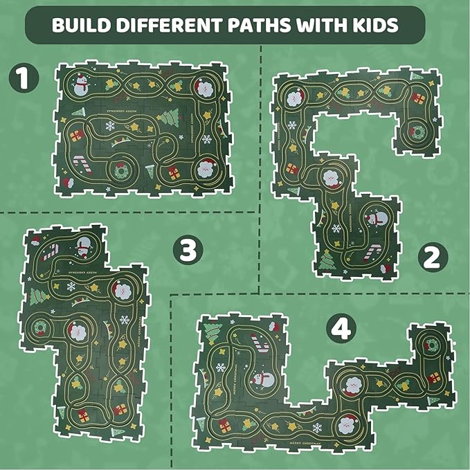 25PCS Puzzle Racer Kids Car Track Set, Land Series Jigsaw Puzzle Racer Car Track Set Puzzle Track Car Play Set Preschool Gifts for Kids Christmas Birthday Gift for Boys Girls