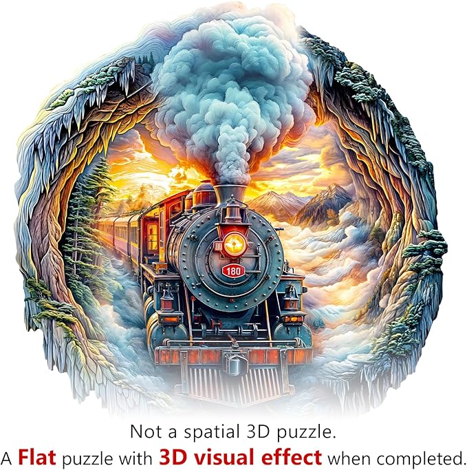 KAAYEE Wooden Puzzles for Adults 170 Pieces Visual 3D Steam Train Wooden Jigsaw Puzzles for Adults Unique Shaped Train Wood Puzzle Gifts for Mother's Day Adult Kids(11.4 * 11 in)
