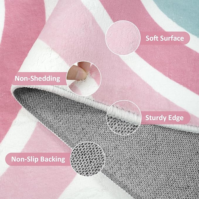 STARUIA 3x5 Rainbow Rug for Nursery Kids Room, Pink Carpet Soft Polka Dot Rug for Girl Bedroom, Non-Slip Small Washable Kids Area Rug for Playroom Princess Tent Castle