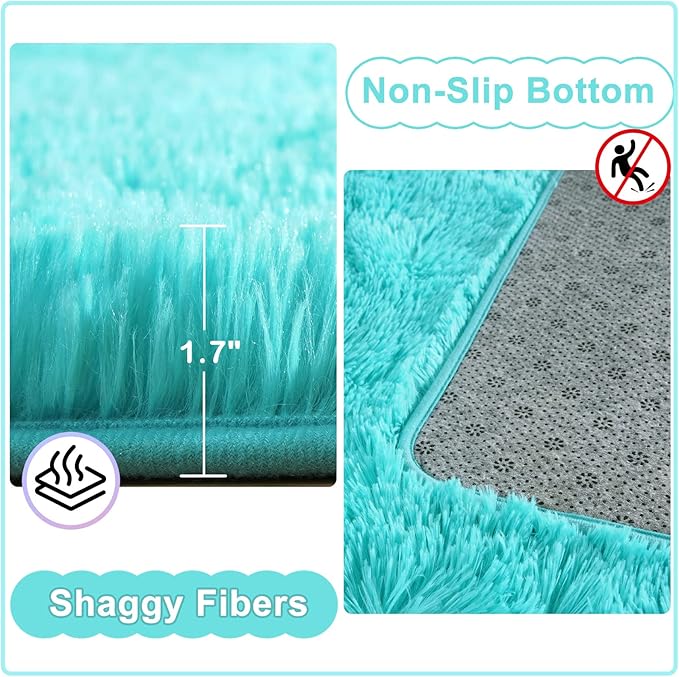 Ompaa Soft Fluffy Area Rug for Living Room Bedroom, 4x6 Teal Blue Plush Shag Rugs, Fuzzy Shaggy Accent Carpets for Kids Girls Rooms, Modern Apartment Nursery Dorm Indoor Furry Decor