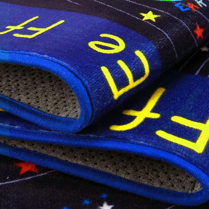 Large Area Rug 8x10 Outer Space Non-Slip Low Pile Solar System for Learning Galaxy Space Themed ABC Alphabet Soft Planet Kids Play for Classroom Bedroom Nursery Playroom Blue