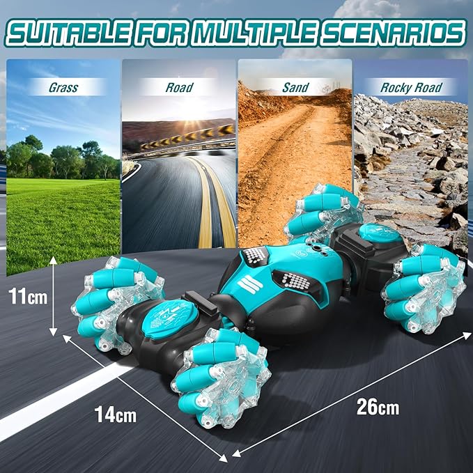 Axirata Gesture Sensing RC Stunt Car with Lights & Music for Kids 6-12 Year Old 4WD 2.4GHz Hand Controlled Remote Control Car 360° Rotation Off-Road Toy Car Gift for Boys Girls