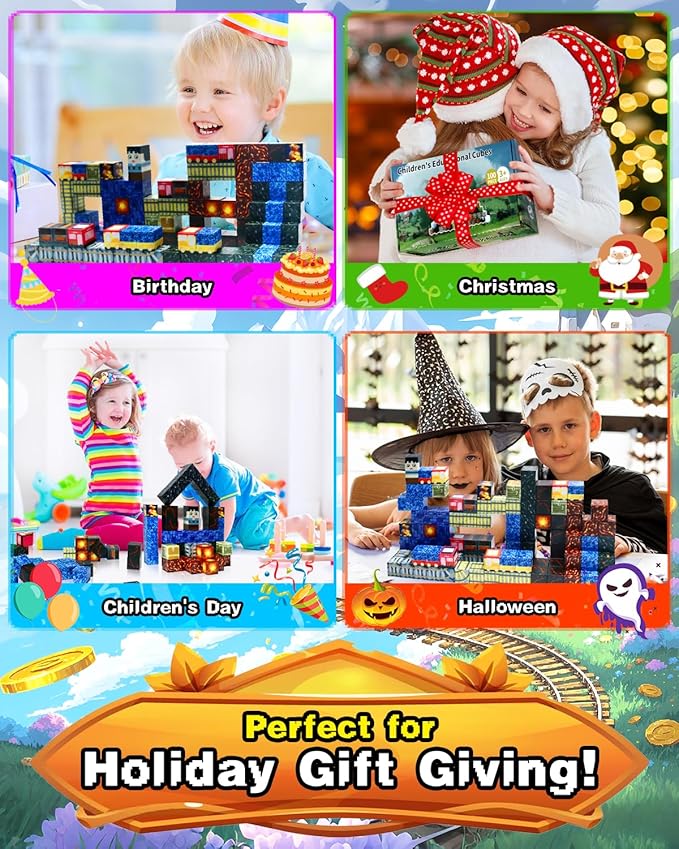 Magnetic Blocks Building Toys for Kids: 100PCS Magnet Cubes Trains Set - Kids Toys for Christmas Birthday Gifts - Magnetic World for Boys & Girls 3+