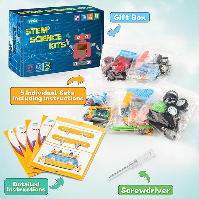 STEM Kits for Kids Age 8-10, Science Robot Building Kits for Boys Crafts 8-12 5-7, STEM Toys for 6 7 8 10 12 13 Year Old Boys Girl Gifts, Science Experiments for Kids 6-8, Car Engineering Projects