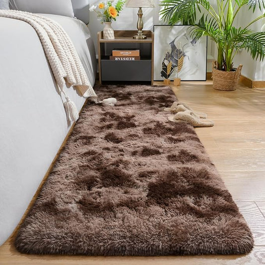 AROGAN 2x6 Feet Soft Runner Rugs for Bedroom Plush Fluffy Rug, Shag Furry Area Rug Carpet Non Shedding for Nursery Children Kids Girls Room Home Hallways Decorative, Brown and White