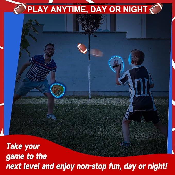Toss and Catch Ball Game Set,Light-Up Kids Baseball Glove Sticky Mitt, Velcro Ball and Catch Games for Kids Ages 3-12, Football & Baseball Camping/Yard/Outdoor Sports Toy,Outdoor Game for Kids